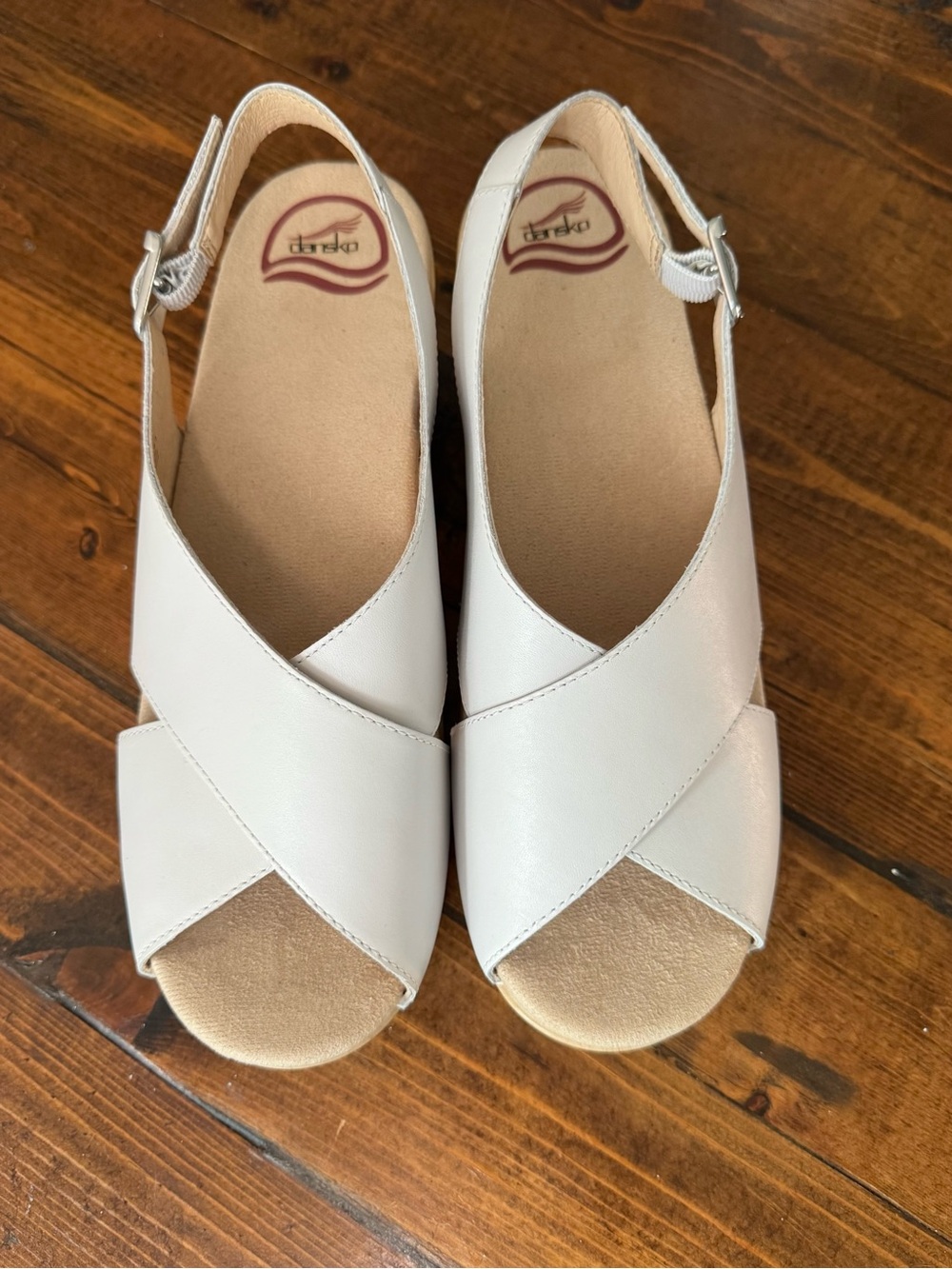 Dansko White Crisscross Slingback/Wedge Sandals